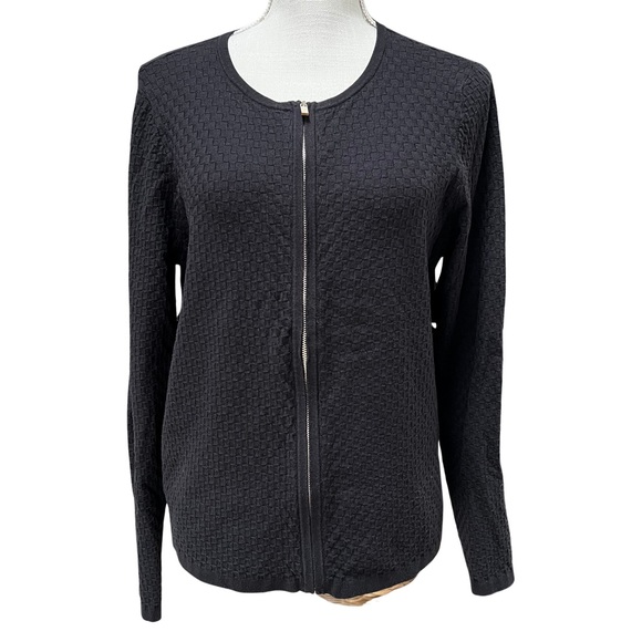 Ann Taylor Factory Black Zip Front Sweater with Gold Zipper - Picture 2 of 9